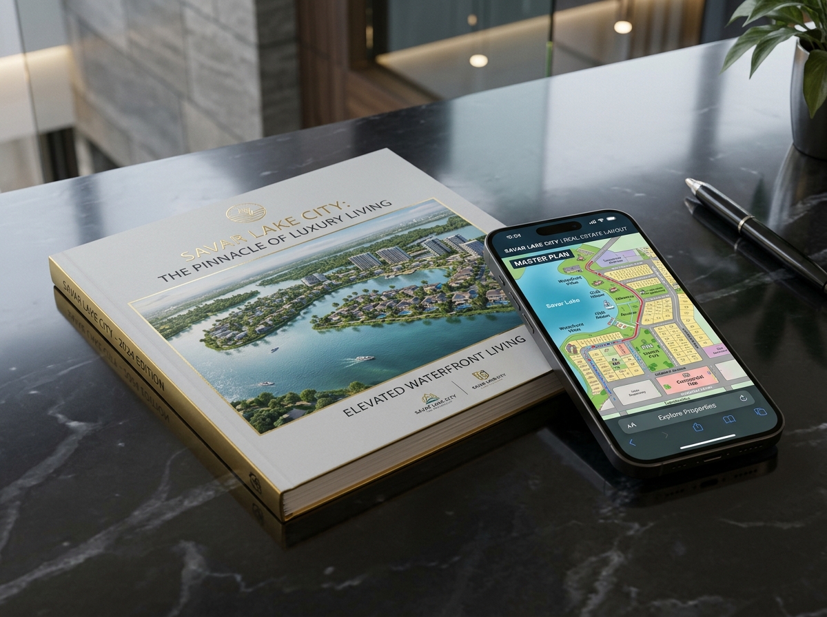 Savar Lake City Printed Brochure & Digital App Mockup
